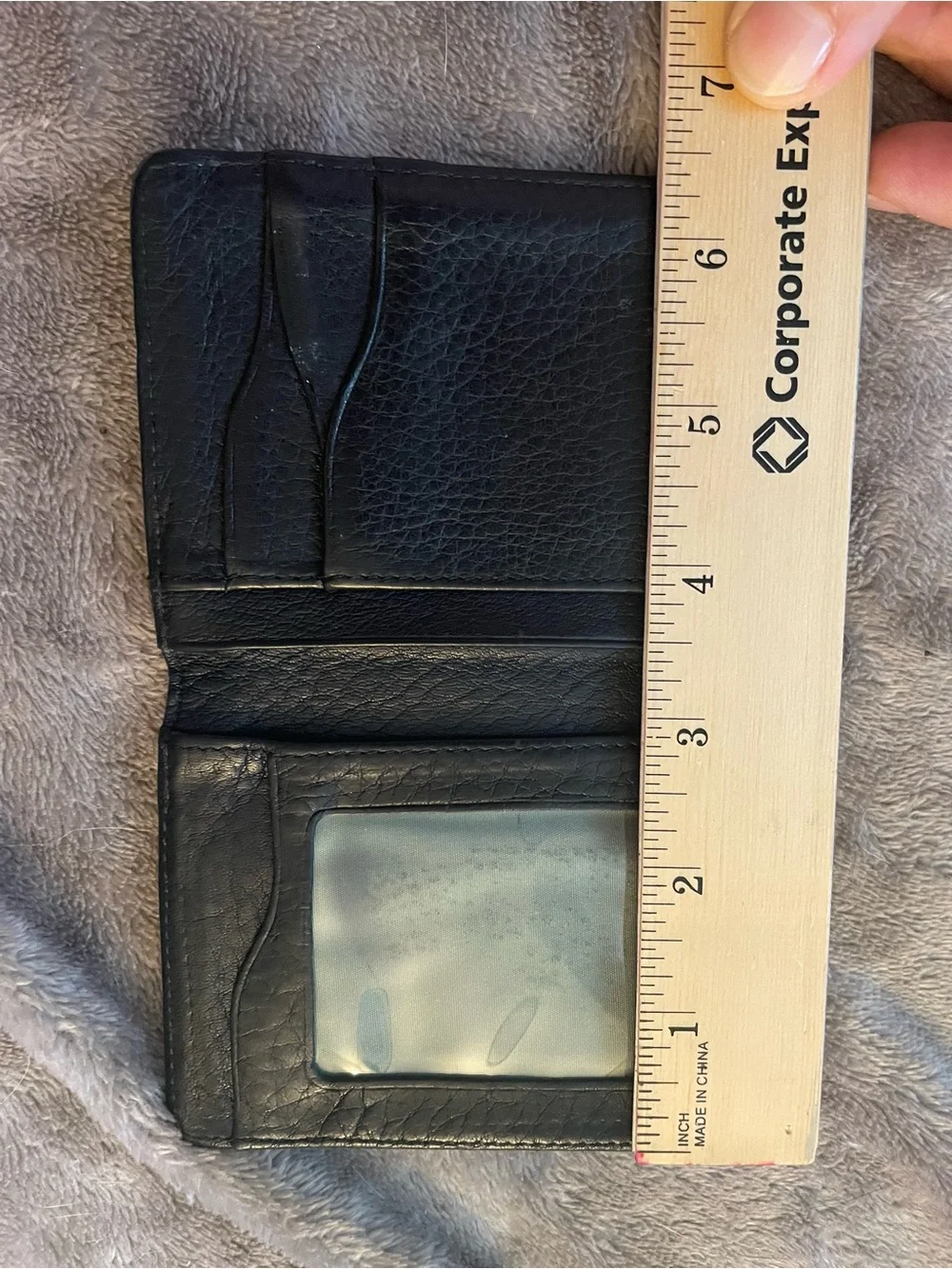 Cole Haan Black Leather Bi-Fold Wallet with Tan Contrast Stitching